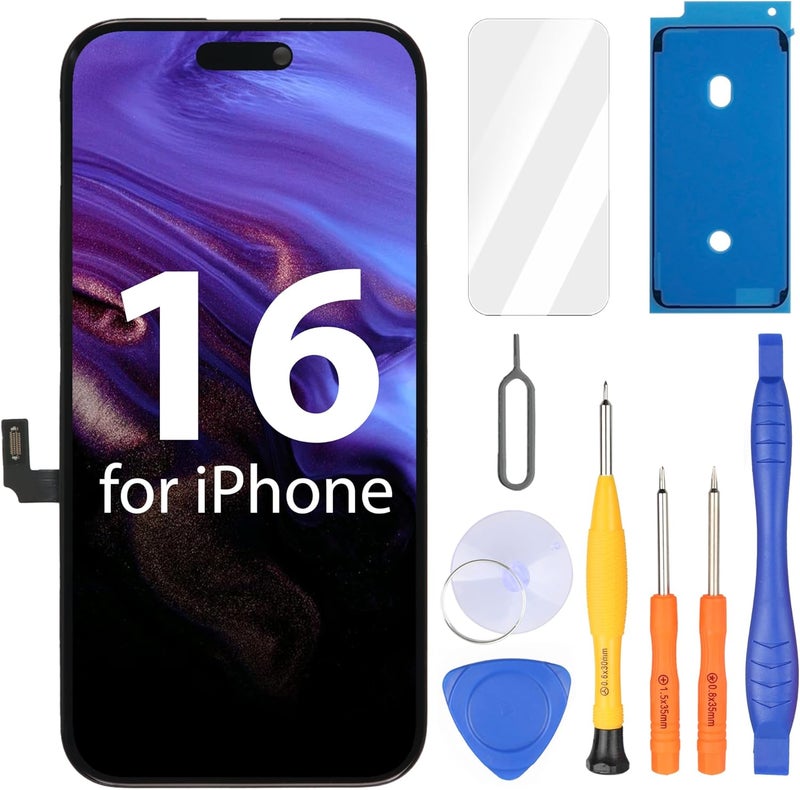 Ayake Store for iPhone 16 Screen Replacement, 6.1 inch FHD LCD Display and Touch Digitizer Screen, True Tone Programmable, Face ID Remains (for A3287, A3081, A3286, A3288) - Image 1